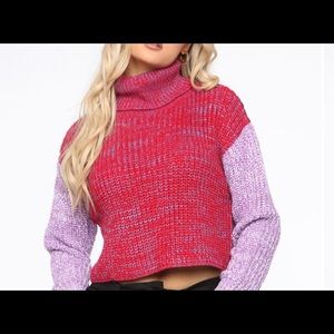 Fashion Nova Cropped Chunky Knit Color Block Sweater Size Small…